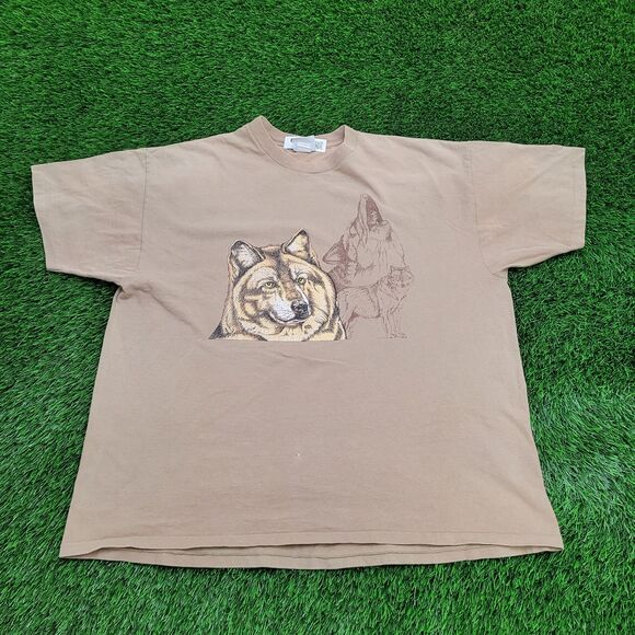 Vintage Howling Wolf Art Shirt XL 25x28 Brown - Picture 1 of 16